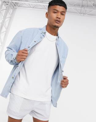 Джинсовые рубашки Oversized-рубашка из выбеленного денима в стиле 90-х ASOS DESIGN-Голубой