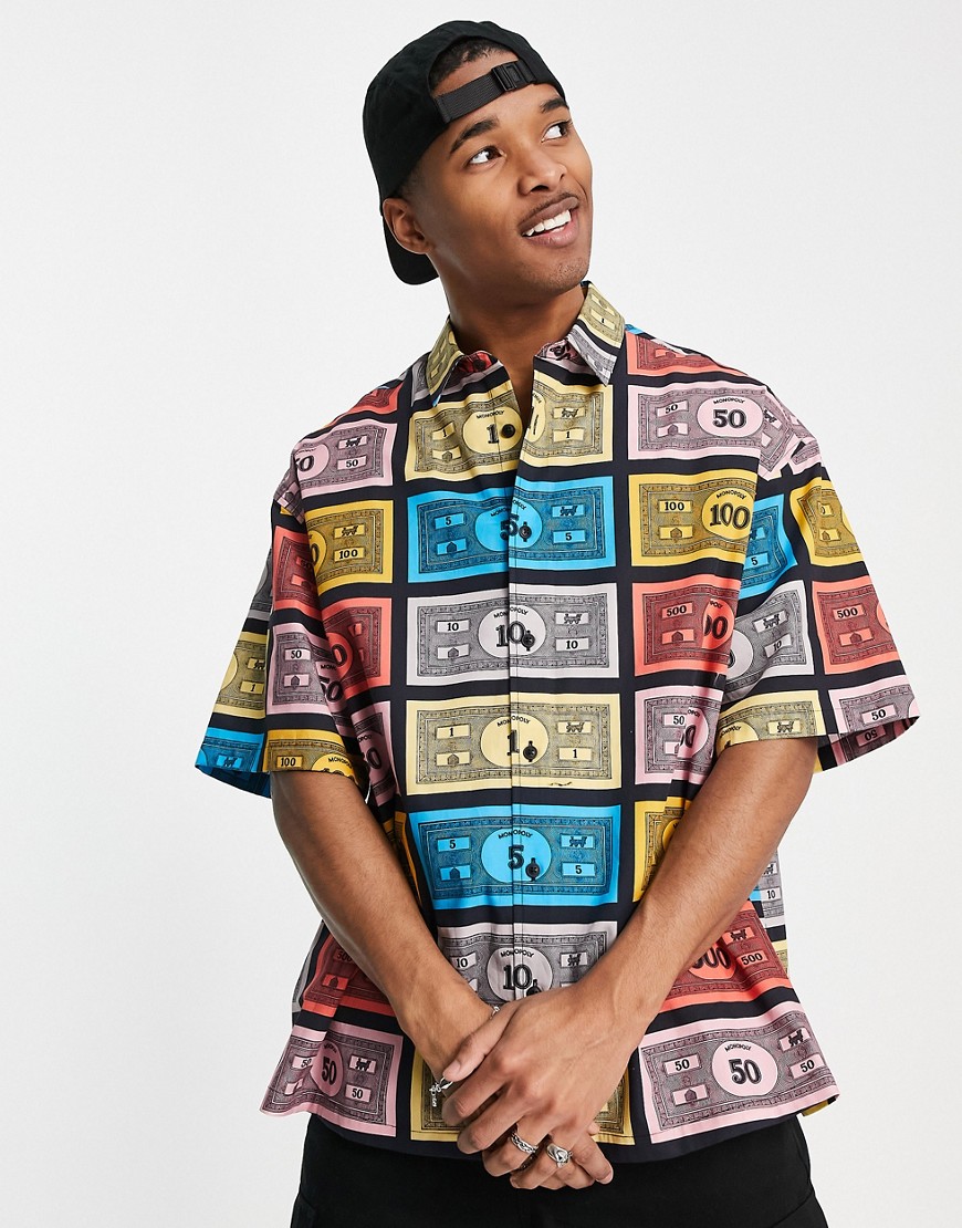 фото Oversized-рубашка прямого кроя с денежным принтом в стиле монополии asos design-разноцветный