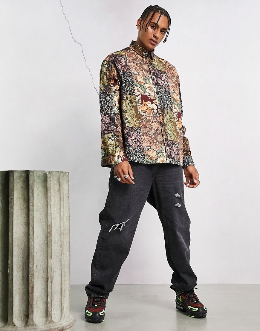 фото Oversized-рубашка свободного кроя с гобеленовым принтом asos dark future-светло-бежевый цвет asos design