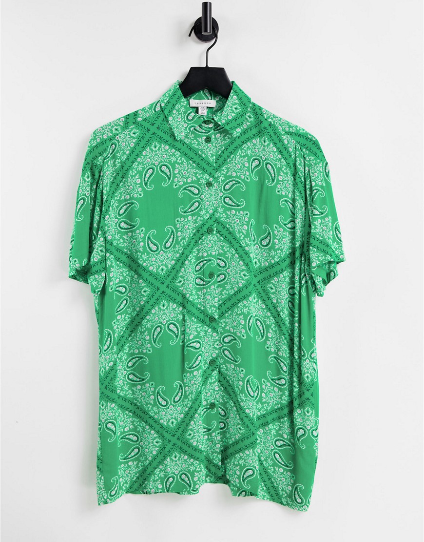 Oversized-рубашка зеленого цвета с принтом пейсли и короткими рукавами -Зеленый цвет TOPSHOP 12165729