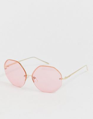 Oversized runde solbriller i lyserød uden kant fra AJ Morgan-Pink