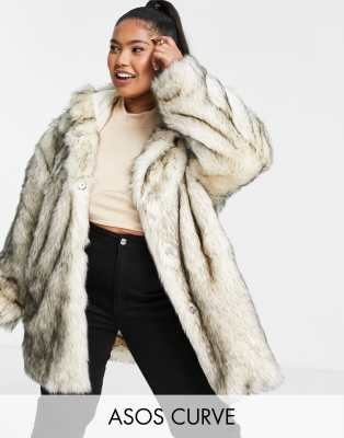 Oversized-шуба из искусственного меха с капюшоном ASOS DESIGN Curve-Коричневый цвет