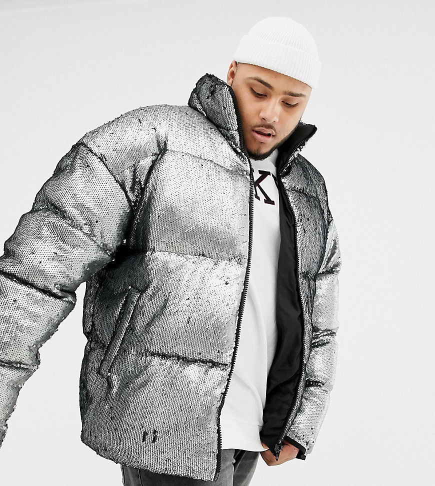 Oversized sølv vatteret jakke med pailetter ASOS DESIGN Plus