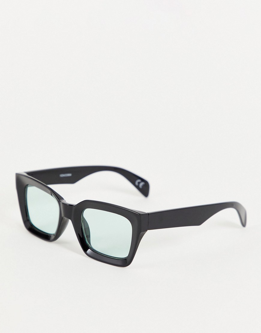 фото Oversized солнцезащитные очки в черной массивной квадратной оправе с бирюзовыми линзами asos design-черный цвет