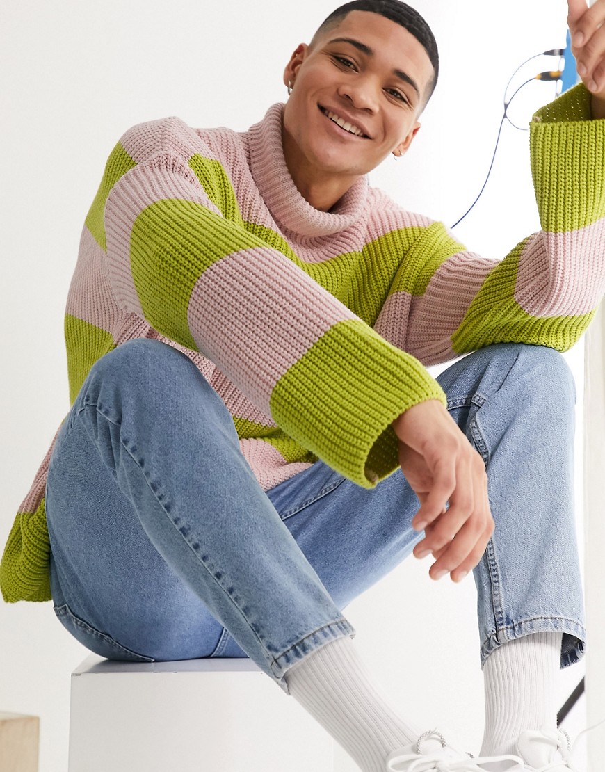 фото Oversized-свитер в розовую и зеленую полоску asos design-розовый