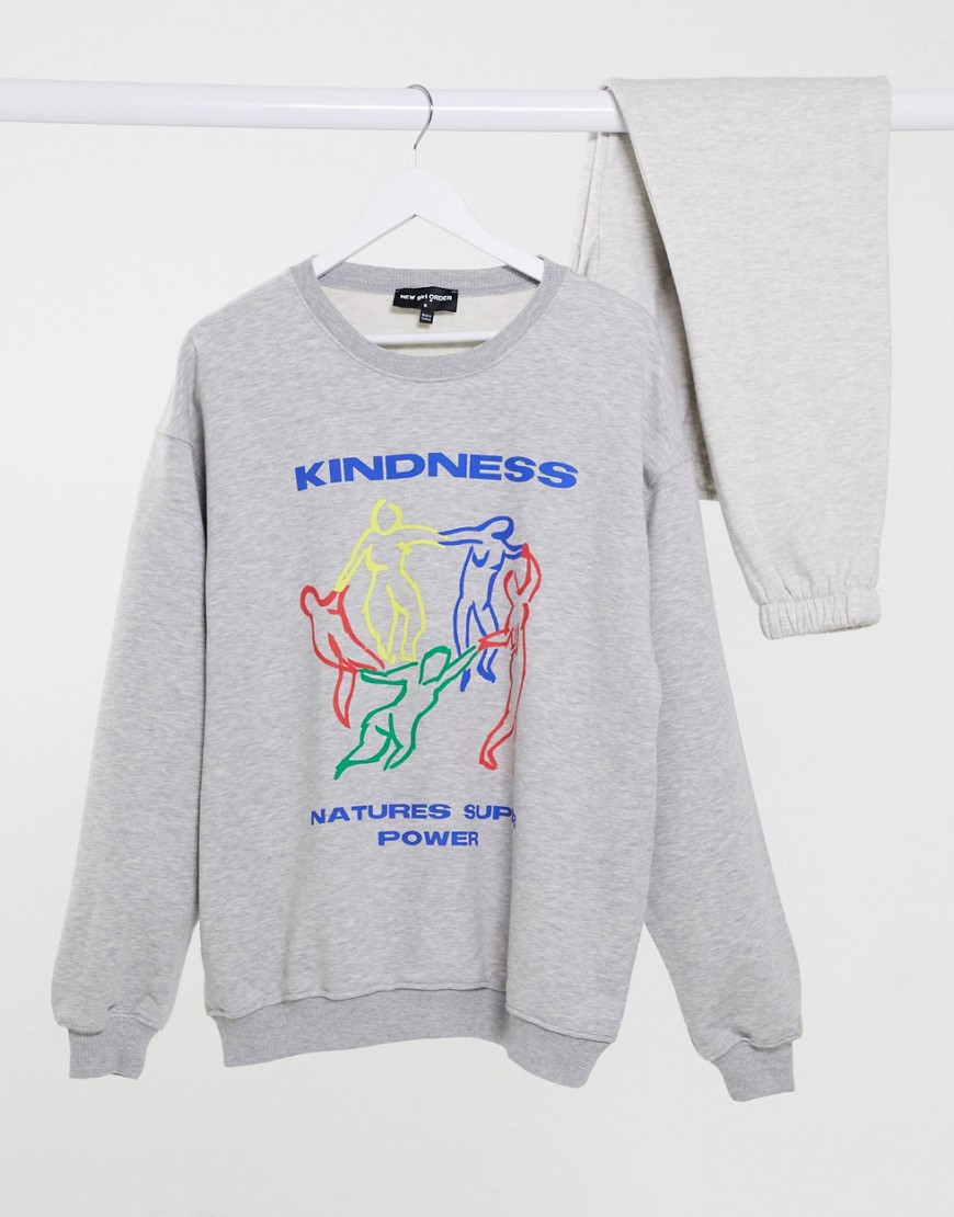 фото Oversized-свитшот new girl order с графическим принтом «kindness»-серый