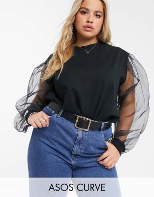 фото Oversized-свитшот с рукавами из органзы asos design curve-черный asos curve