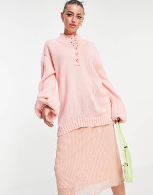 фото Oversized-свитшот с высоким воротом на пуговцах asos design-розовый цвет annorlunda