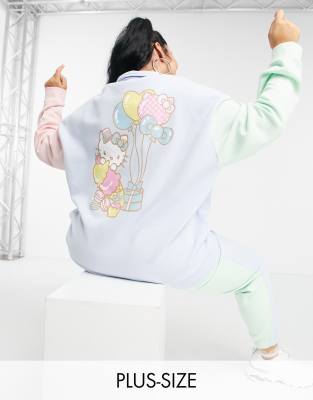 фото Oversized-свитшот в стиле колор блок с воротником поло от комплекта new girl order curve x hello kitty-голубой