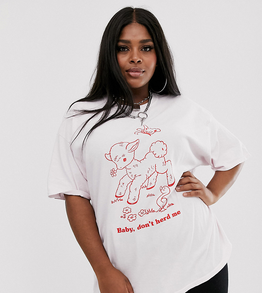 Oversized t-shirt med baby lam-grafik fra New Girl Order Curve-Pink
