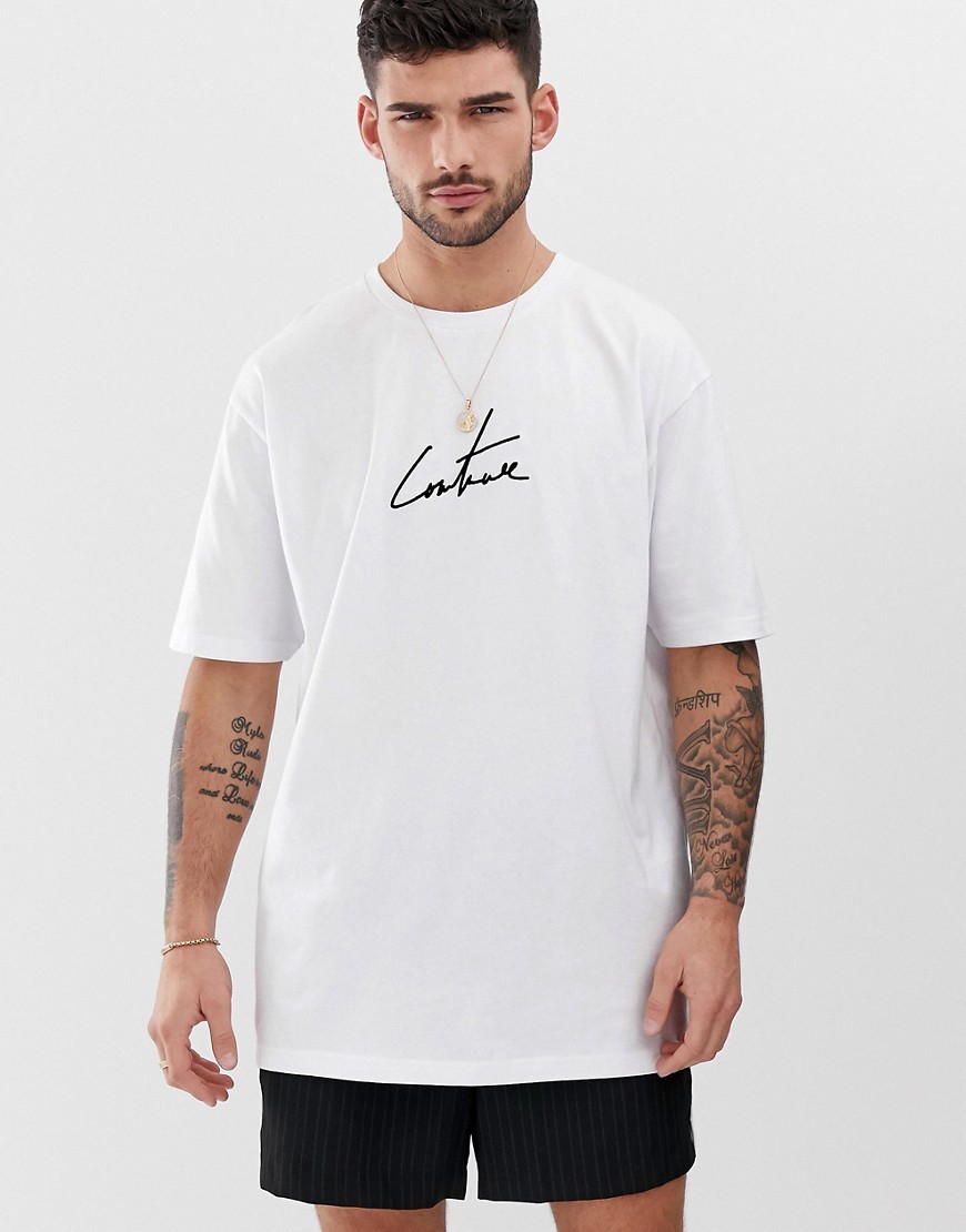 Oversized T-shirt med brystlogo fra The Couture Club-Hvid