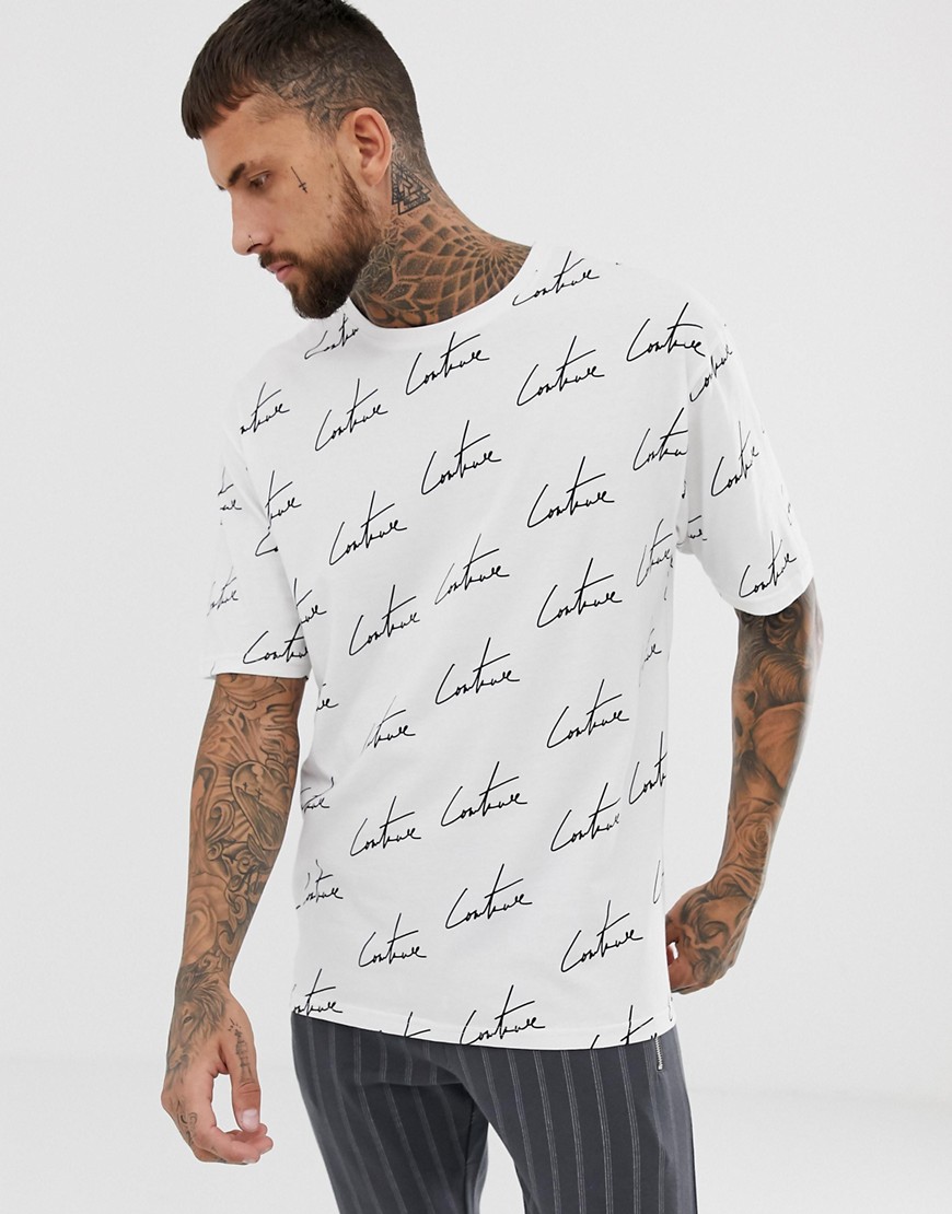 Oversized T-shirt med  gentaget logo fra The Couture Club-Grå