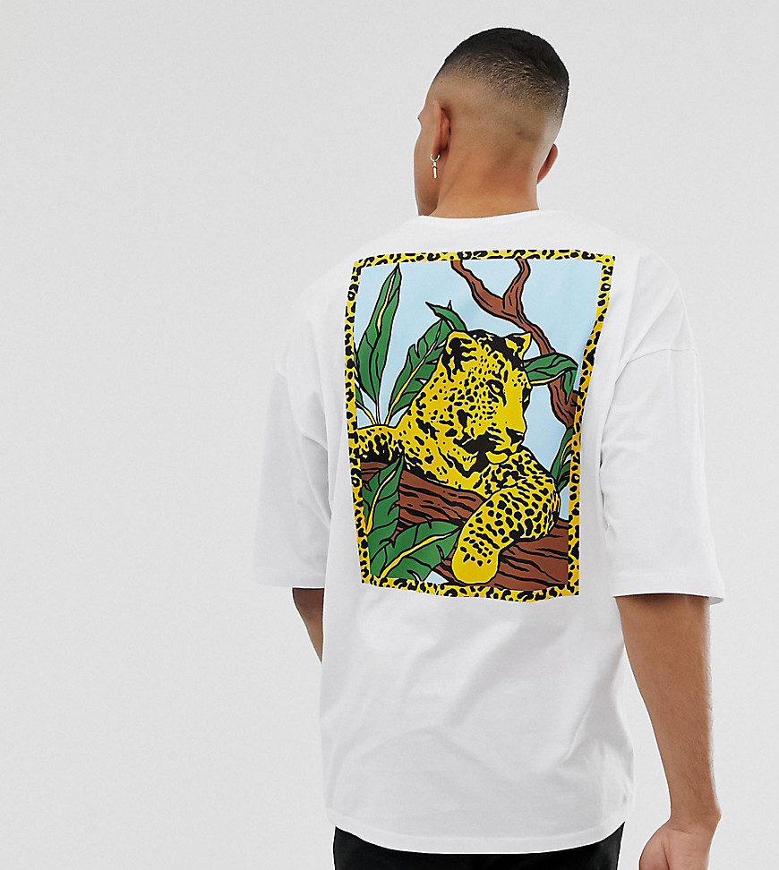 Oversized T-shirt med leopardprint på ryg fra ASOS DESIGN Tall-Hvid
