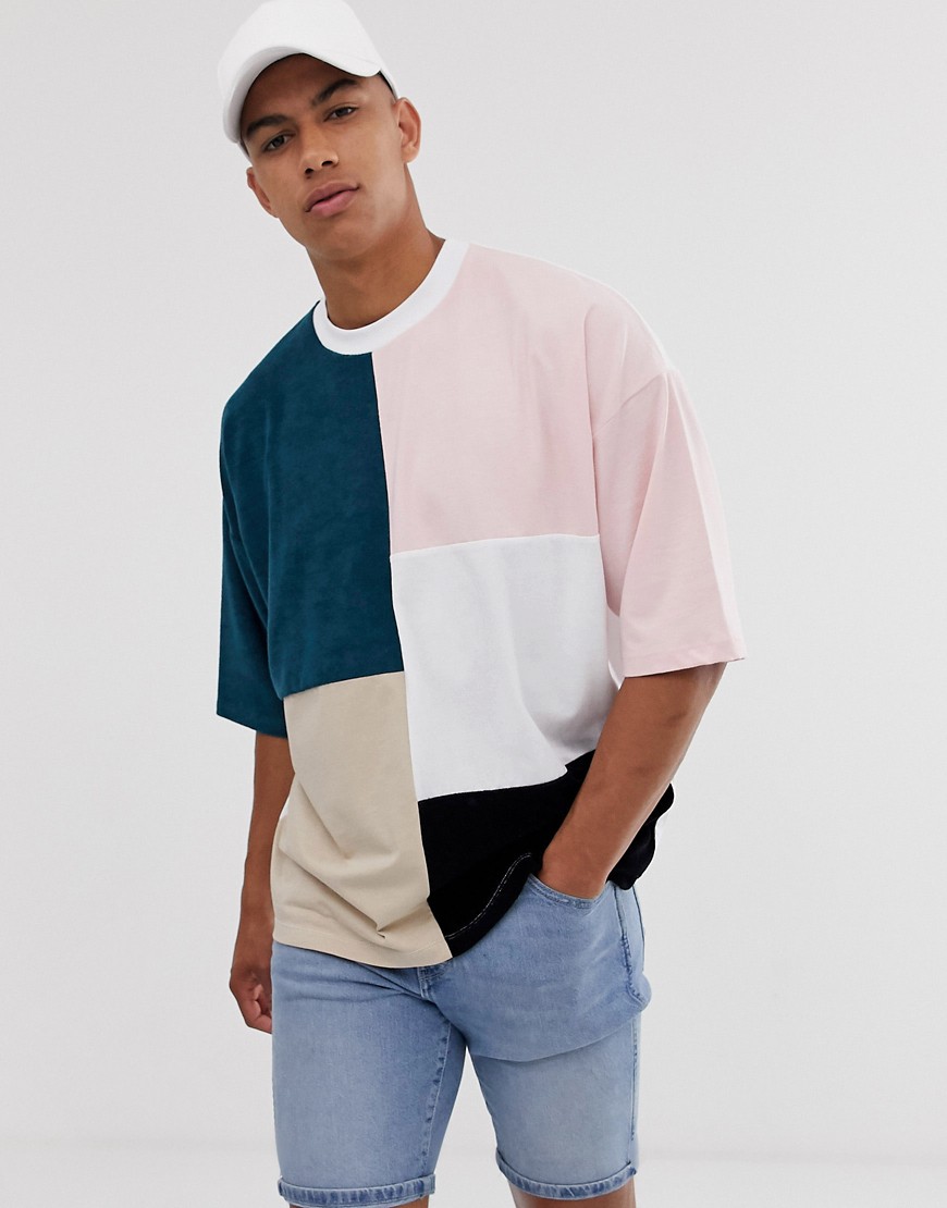 Oversized T-shirt med patchwork farveblokke fra ASOS DESIGN-Multifarvet