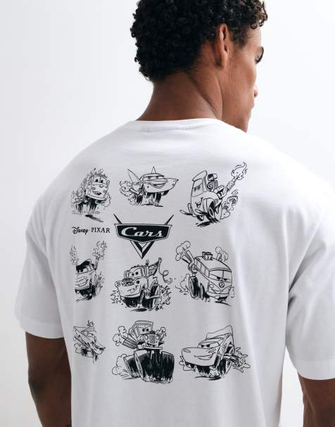 oversized wit T-shirt met print van meerdere tekenfilmauto's op de achterkant - view 1