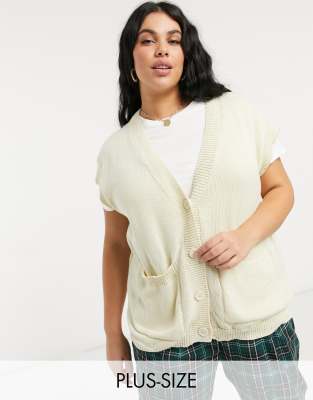 фото Oversized жилет-кардиган в стиле casual с вязкой косами loose threads plus-бежевый