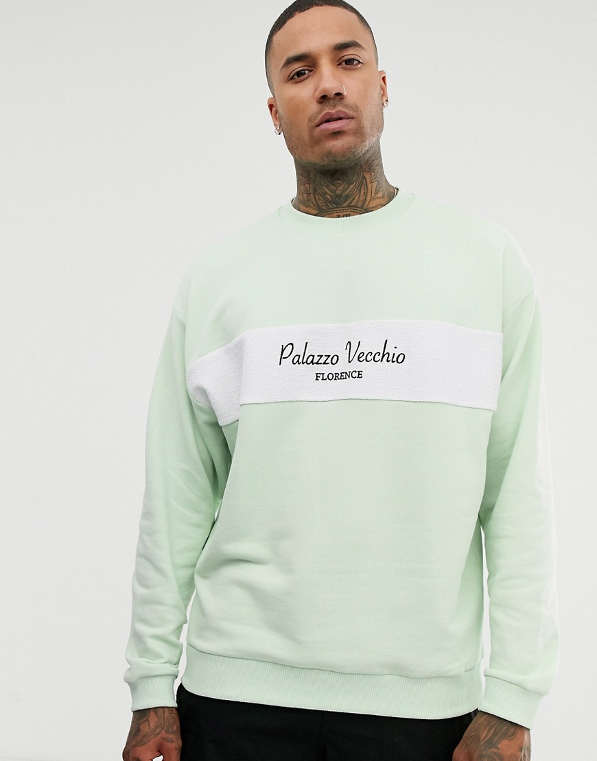 Oversized sweatshirt med frottépanel og tekstprint fra ASOS DESIGN-Grøn