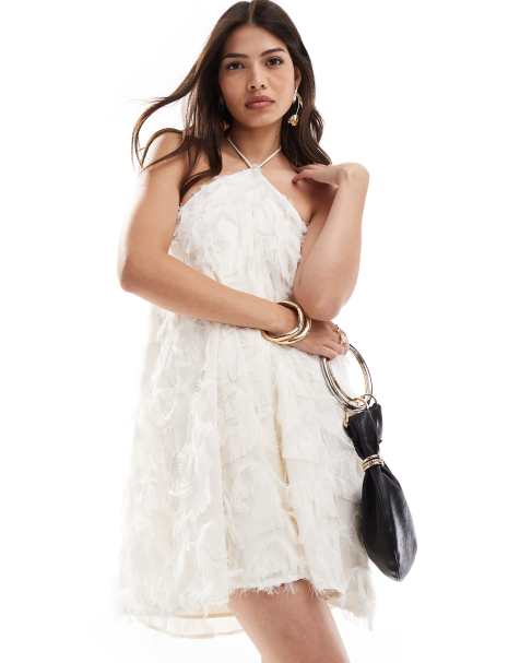 OW Collection - Frankie - Robe courte sans manches à franges - Blanc - view 1