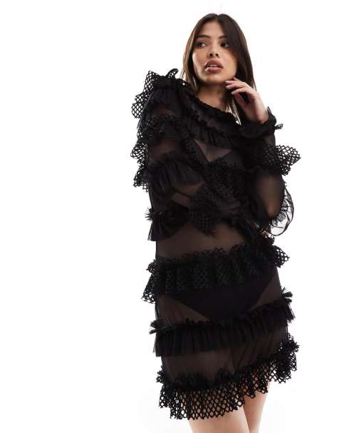 OW Collection Grace Long Sleeve Mini Dress in Black  - view 1