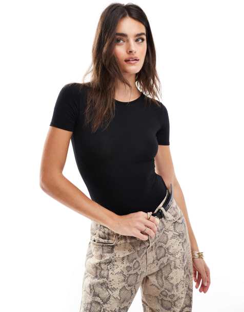 OW Collection Rosa Short Sleeve Bodysuit in Black - view 1