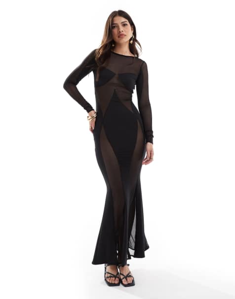 OW Collection Sierra Long Sleeve Maxi Dress in Black