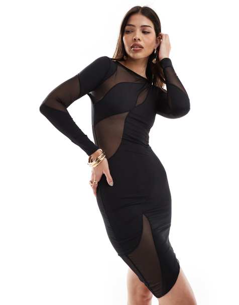 OW Collection Spiral Long Sleeve Mini Dress in Black 