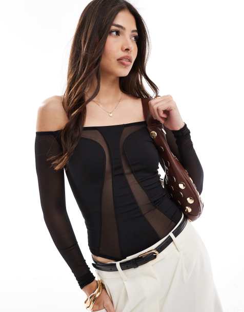 OW Collection Swirl Long Sleeve Blouse in Black - view 1