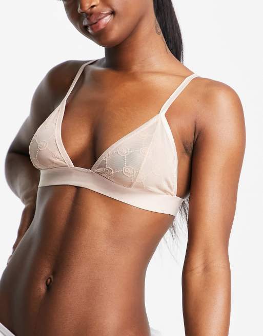 OW Intimates mona logo mesh triangle bra in rose, 4 of 4