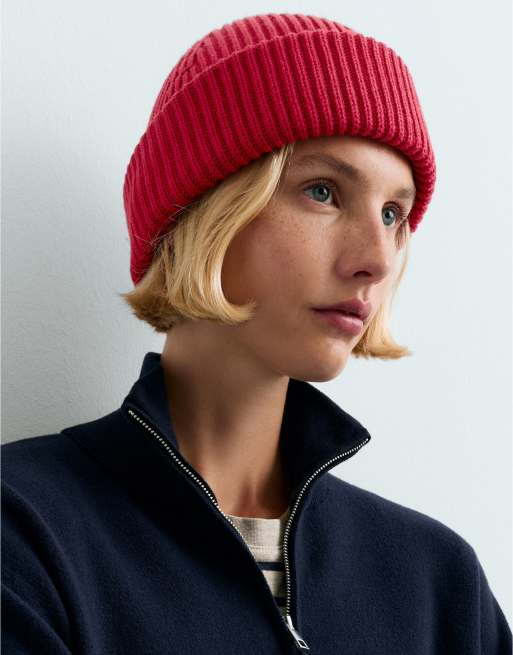 OYSHO 100 % Baumwoll-Beanie mit Rippstruktur in Rot, 3 von 4