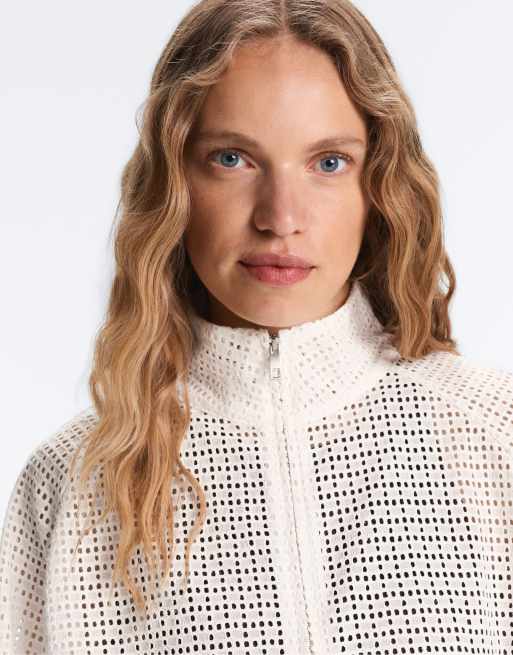 OYSHO 100 % Baumwolljacke mit Lochmuster in Wollweiß, 3 von 4