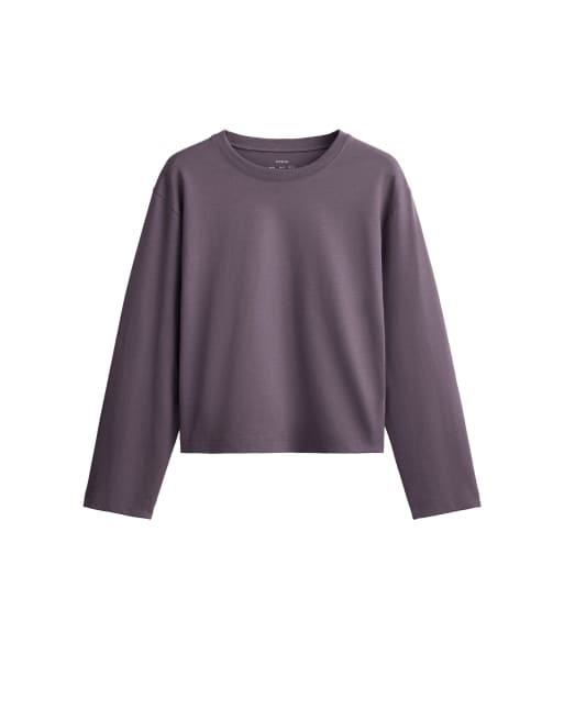 OYSHO 100% bomulds langærmet T-shirt i lilla, 5 af 5