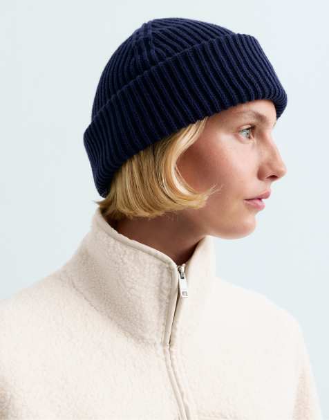 OYSHO 100% bomulds ribstrikket hue i navy blue - view 1