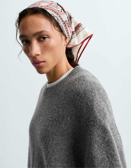 OYSHO 100% bomuldssjal med paisley i beige, 2 af 4
