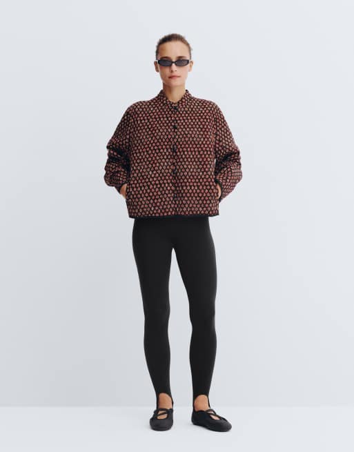 OYSHO 100% bomull quiltad jacka med ståkrage i maroon, 6 av 7