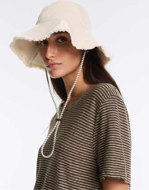 OYSHO 100% cotton bucket hat in light beige - view 1