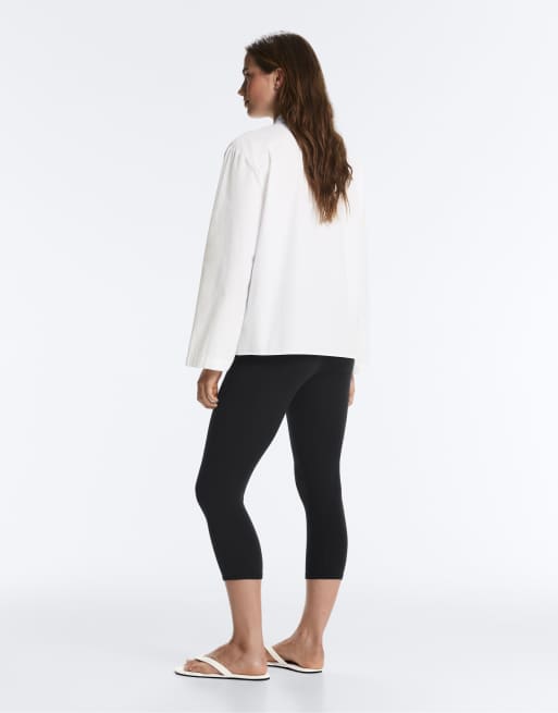 OYSHO 100% cotton button-up stand-up collar shirt in white, 4 of 5