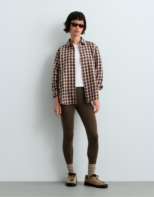 OYSHO 100% cotton checked shirt in brown, 2 of 5