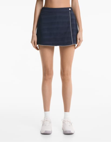 OYSHO 100% cotton jacquard piqué skort in navi blue