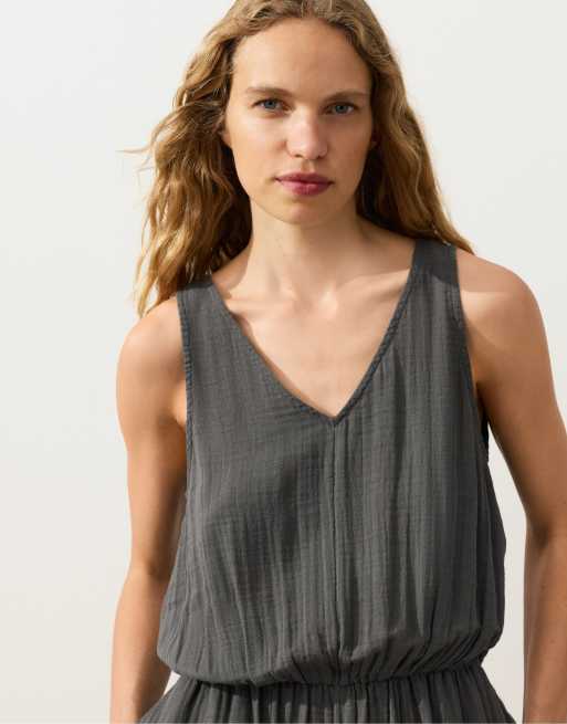 OYSHO 100% cotton long jumpsuit in grey, 2 of 4