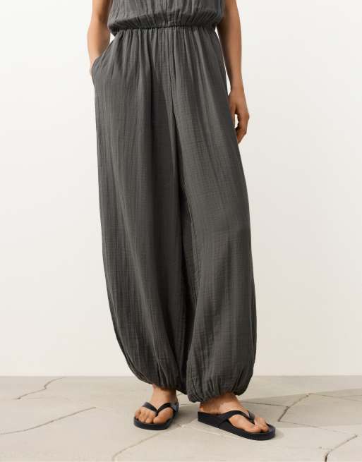 OYSHO 100% cotton long jumpsuit in grey, 4 of 4