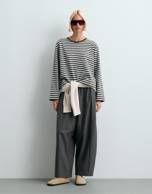 OYSHO 100% cotton long sleeve t-shirt in grey and blue, 2 of 5