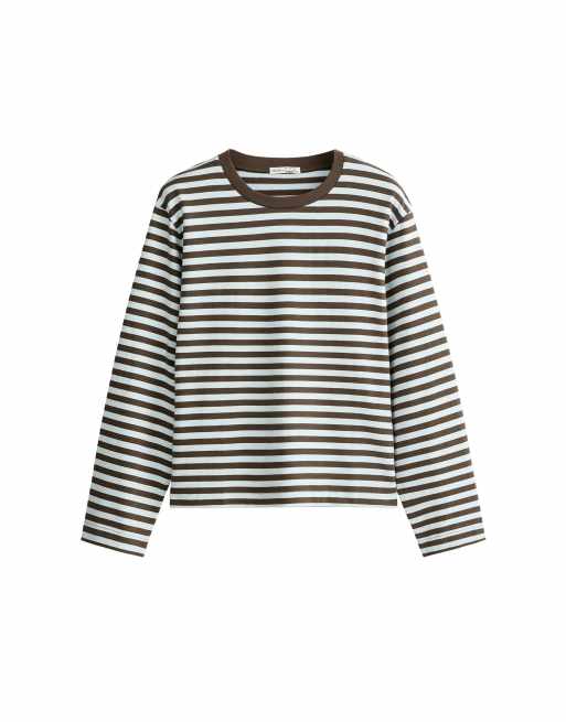 OYSHO 100% cotton long sleeve t-shirt in grey and blue, 5 of 5