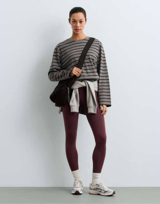 OYSHO 100% cotton long-sleeved t-shirt in grey and black, 2 of 5