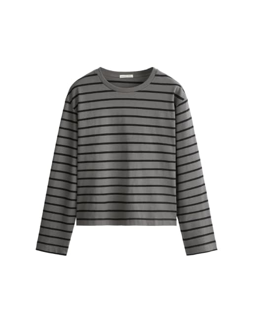 OYSHO 100% cotton long-sleeved t-shirt in grey and black, 5 of 5