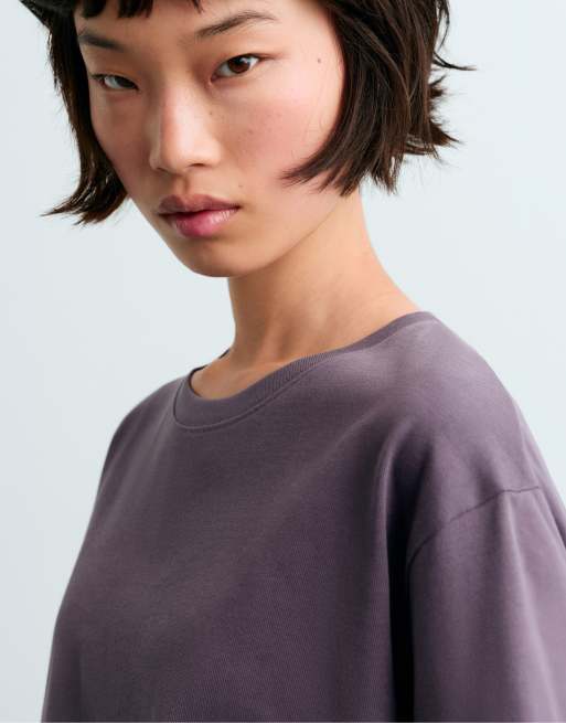OYSHO 100% cotton long-sleeved t-shirt in purple, 3 of 5