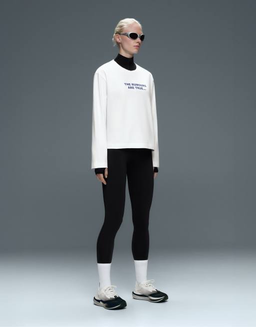 OYSHO 100% cotton long-sleeved t-shirt with text in off-white, 2 of 5