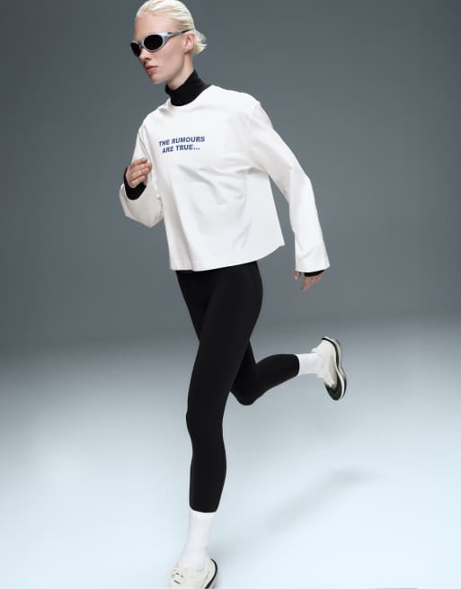 OYSHO 100% cotton long-sleeved t-shirt with text in off-white, 3 of 5