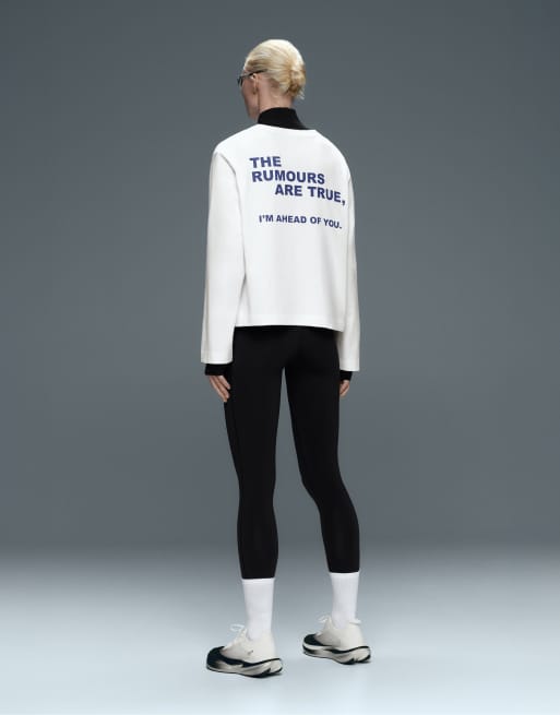 OYSHO 100% cotton long-sleeved t-shirt with text in off-white, 4 of 5