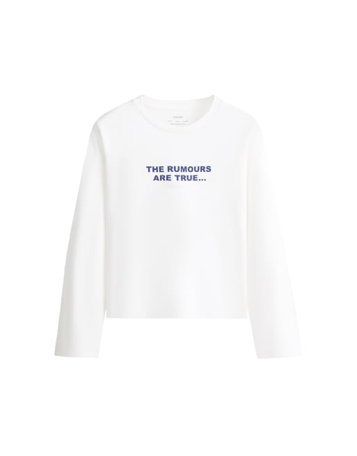 OYSHO 100% cotton long-sleeved t-shirt with text in off-white, 5 of 5
