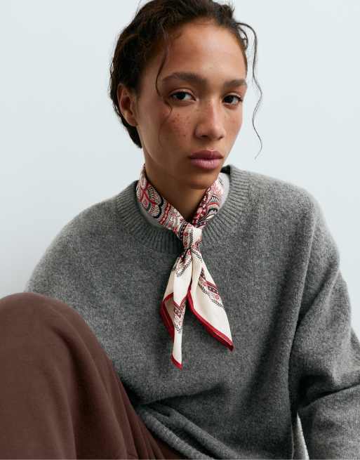 OYSHO 100% cotton paisley scarf in beige, 3 of 4